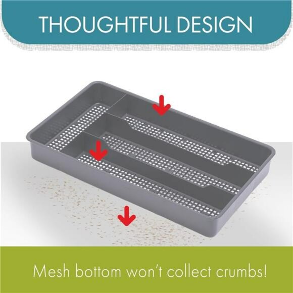 Small Silverware Tray Kitchen Utensil Drawer Organizer Grey Plastic Cutlery Hold - Picture 3 of 6